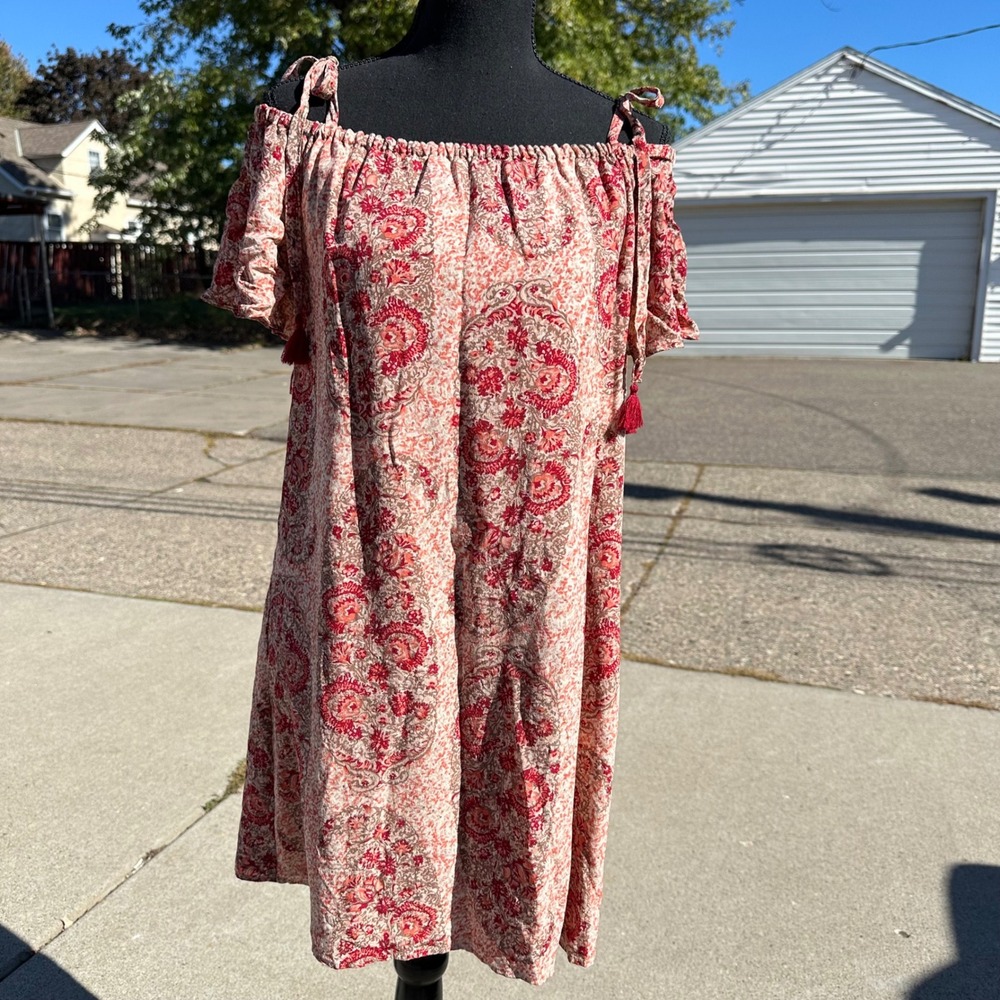Madewell Paisley Print Off‎ The Shoulder Dress Bohemian Chic Tassel M - Picture 2 of 10